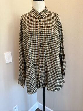 Jhane Barnes Brown and Green Checked Casual Button-Down Shirt